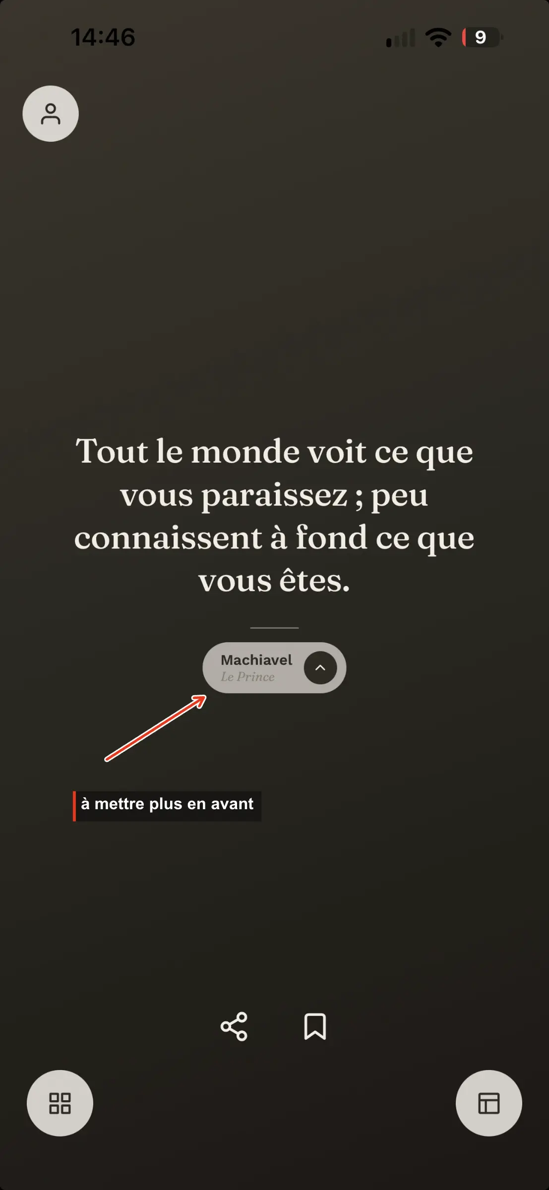 Annotated screenshot. Labels: à mettre plus en avant